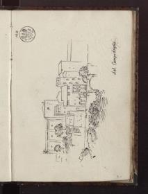 Von einer Kirche überragte Häusergruppe / Rom.Santa Maria in Aracoeli  vom Campidoglio aus