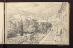 Der Garten der Villa d'Este, im Hintergrund Tivoli