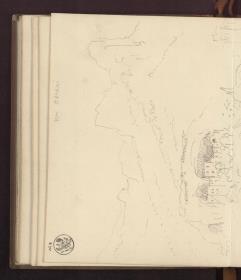 Felslandschaft mit einer Gebäudegruppe vor Altrani bei Amalfi