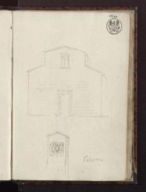 Westfassade einer frühchristlichen oder romanischen Kirche & Ein figürlich geschmückter Pfeiler (Heiligenbilder?)