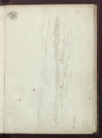 Blick vom Gianicolo nach Nordosten über Rom mit der Villa Borghese und dem Sabiner Gebirge im Hintergrund