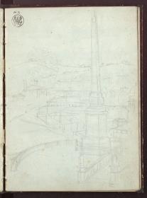 Blick aus Schinkels Wohnung auf den Obelisk vor Santa Trinità dei Monti und den Monte Mario