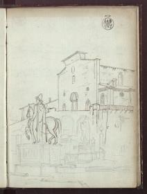 Santa Maria in Aracoeli mit einem der Rossebändiger vom Kapitol im Vordergrund