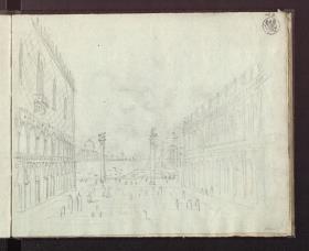 Die Piazetta in Venedig mit Blick auf die Lagune und San Giorgio Maggiore