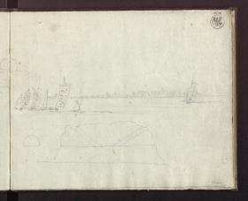 Blick über die Lagune auf Venedig & Ungedeutete Skizze