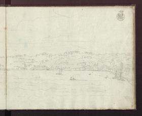 Teil einer Küste, wohl von Istrien / Blick über den Golf von Neapel auf den Posillipo vom Wasser aus