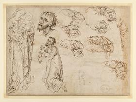 Stehende Madonna, Betender, Gewandstudien und Ärmel