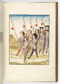 Einzug der Johanna von Kastilien in Brüssel am 9. Dezember 1496: Zwei Reihen rot gekleideter Fackelträger