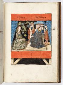 Einzug der Johanna von Kastilien in Brüssel am 9. Dezember 1496: Lebende Bilder: Der Traum des Astyages von dem Weinstock, der aus seiner Tochter Mandanes erwächst.
