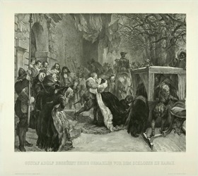 Gustaf Adolf begrüsst seine Gemahlin vor dem Schlosse zu Hanau