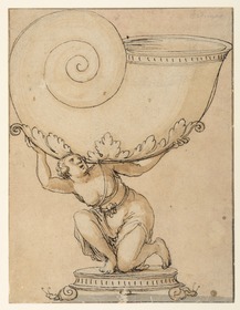 Nautilusbecher, dessen Muschel von einer knienden weiblichen Figur getragen wird