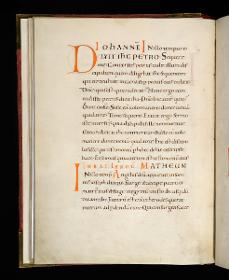 Evangelistar Heinrichs IV. (?), Textseite mit roter Textmarke D und 
 I