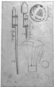 Rakete, Brandrakete, Brandkreuz, Fallschirm