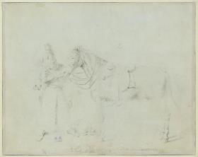 Kavallerist mit Pferden und Hund
