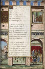 Gaspare Visconti, Romanzo di Paolo e Daria (Li due amanti Paolo e Daria): Architektonische Umrahnmung mit Zinnenkranz, zwei Szenen einschließend