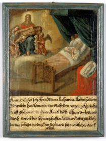 Anno 1761 hat sich Frau Maria Catharina  Kaltenhauserin, Bürgerliche Handlsmanin von Salfelden wegen gefehrlicher brust geschwerr in ihrer Kindlböth alhero verlobt und durch Vorbitt der schmerzhafften Muetter Gottes glücklich darvon befreyet worden, Gott und Maria sey unendlicher dank gesagt.