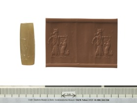 Rollsiegel mit König und Löwe