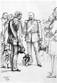 Kaiser Wilhelm I. im Gespräch mit Offizieren