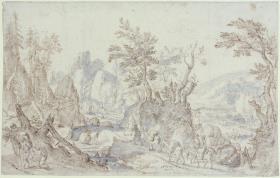 Gebirgslandschaft mit Maultierkolonne