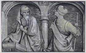 Ein alter und ein junger Mann unter einer Arkade
