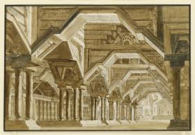 Bühnenbildentwurf: Orientalische Halle mit hoher Decke