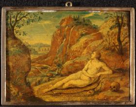 Die büßende Maria Magdalena in gebirgiger Landschaft