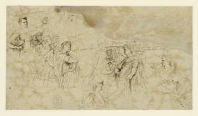 Studienblatt mit Bildnissen römischer Kaiser und Figuren der Antike (Nero, Titus, Caligula)