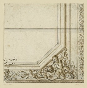 Deckenstück mit abgeschrägter Ecke des Innenrahmen mit Nereide, Kind und Delphin