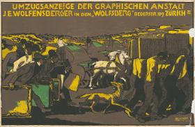 Umzugsanzeige der Graphischen Anstalt J.E. Wolfensberger in den Wolfsberg Zürich