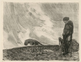 Pflüger mit stehender Frau im Vordergrund (Verworfene 3. Fassung zu Blatt 1 aus "Bauernkrieg", 3. Zustand)