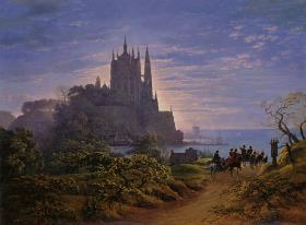 Gotische Kirche auf einem Felsen am Meer