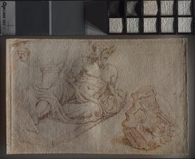 "Marforio" mit Brunnenschale und Friesfragment