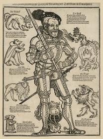 Porträt des Gustav Herzog von Württemberg umgeben von Tierallegorien kirchlicher Würdenträger