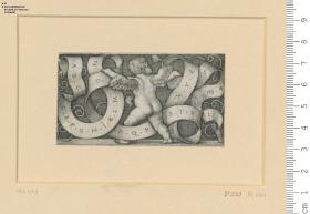 Ornamentale Füllung mit Alphabet und Putte