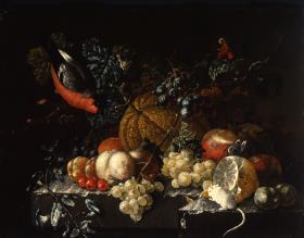 Stillleben mit Früchten, Blumen und Tieren