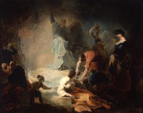 Moses schlägt Wasser aus dem Felsen