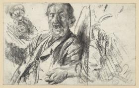 Männliches Brustbild mit offenem Mund, Armstudie und Hand mit Glas