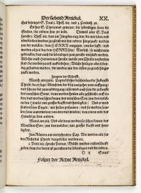 Kapitel "Der siebend Artickel.", aus: "Das Symbolum oder gemeine Bekentnis der zwelff Aposteln [...]" (Apostelmartyrien), Wittenberg 1539
