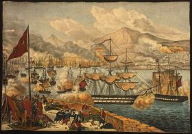 Vernichtung der türkischen Flotte in der Schlacht bei Navarino am 20.10.1827.
