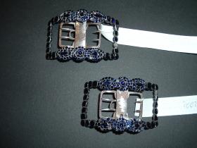 Schuhschnalle mit blauen Glassteinen und passendem Futteral