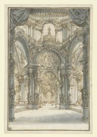 Bühnenbildentwurf für Il Ciro: Hallenbau