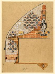 Darmstadt, Dreihäusergruppe, Teilaufriss des Erkers an der Westfassade des Blauen Hauses