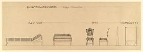 Darmstadt, Zimmer für K. Rapp, Schlafzimmer, Aufrisse und Seitenansichten von Chaiselongue