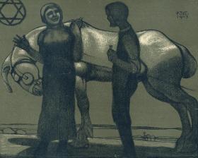 Zwei Personen mit Pferd