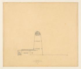 Potsdam, Einsteinturm, Ideenskizze, Observatorium und astrologisches Institut. Skizze des Aufrisses einer Seite