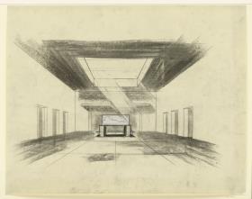 Wettbewerb Umgestaltung Neue Wache Berlin, Innenraum mit Quader auf Pfeilern