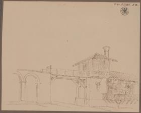 Potsdam-Sanssouci. Schloss Charlottenhof, Römische Bäder. Entwurf zum Maschinenmeisterhaus. Ansicht