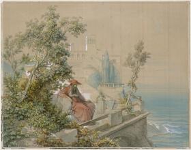 Italienisches Kloster an der See mit Mönch, Amalfi