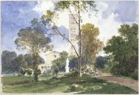 Der Marlygarten mit Blick zur Friedenskirche