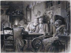 Frankfurt. Das schöne Gretchen im Gasthof zur Rose. Illustration zu G.H. Lewes: Goethes Leben in Bildern